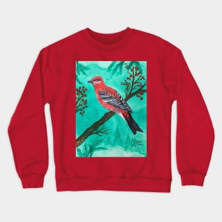 Pine grosbeak in the evergreen forest Crewneck Sweatshirt